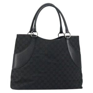 GUCCI GG Canvas Tote Bag Black Silver 113016 Auth